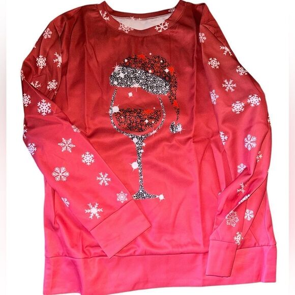Holiday shirt. Santa wineglass Shirt. Size medium. - Picture 1 of 4